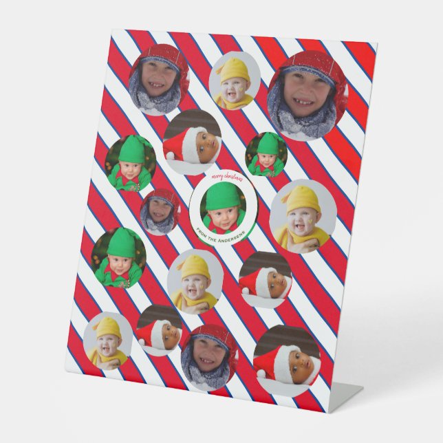 Individuelle Weihnachtsfeier mit vier Fotos 🎄 Wei Sockelschild (Vorderseite)