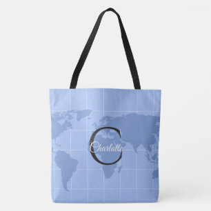 Individuelle Weltkarte mit Monogramm und Namen in Tasche