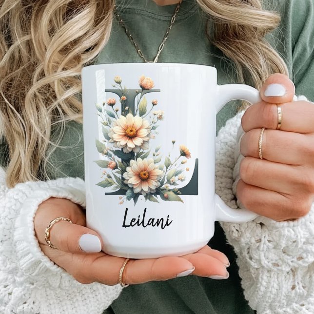 Individuelle Wildblumen-Monogramm-Tasse zum Mutter Kaffeetasse (personalized gift for women, mother’s day mug, christmas mug for her, graduation mug gift for girls,)