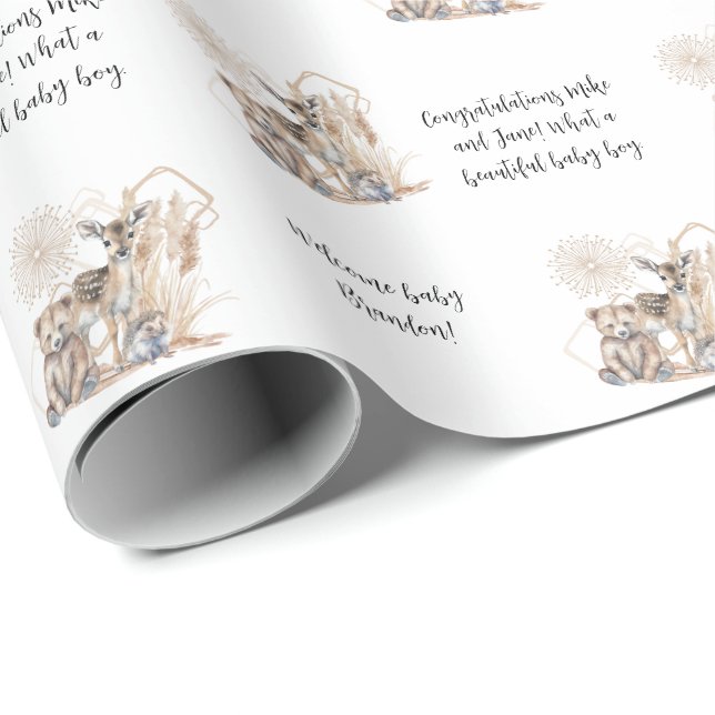 Individuelle Woodland Forest Animal Baby Dusche Geschenkpapier (Rolleneckpunkt)