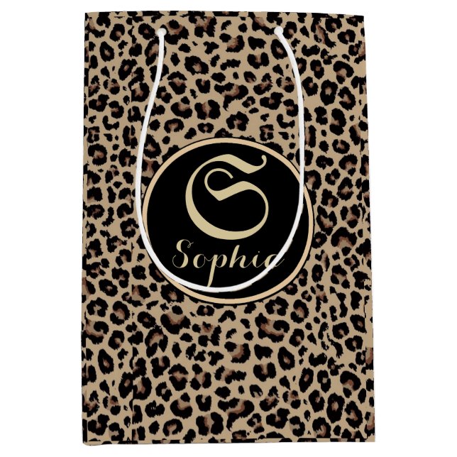 individuellen Namen Luxury Cheetah Mittlere Geschenktüte (Vorderseite)