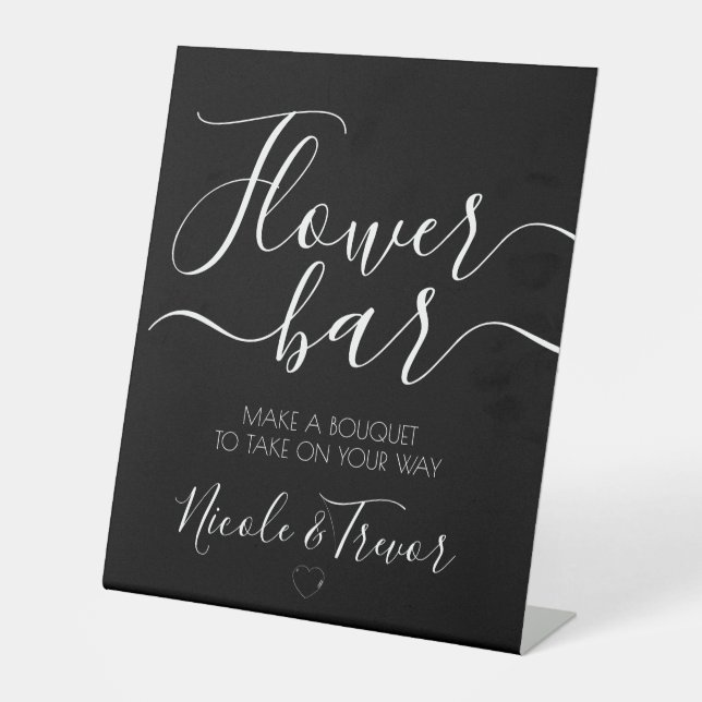 Individuellen Namens Black Calligraphy Blume Bar Sockelschild (Vorderseite)