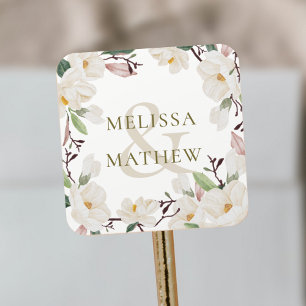 individuellen Namens Elegant Oriental Magnolia Quadratischer Aufkleber
