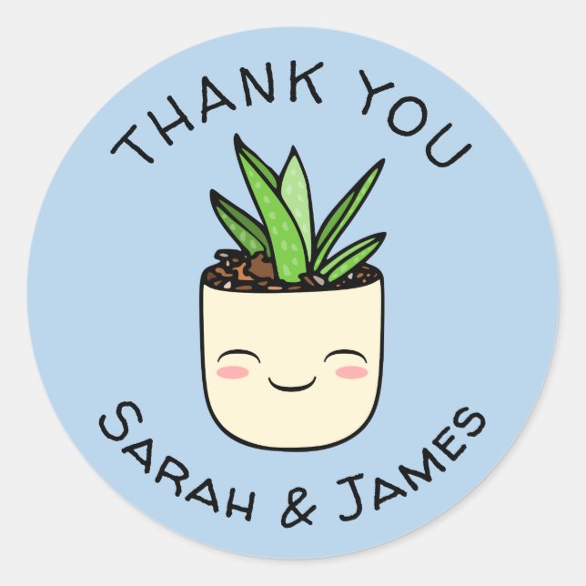 Individuellen Namens Kawaii Succulent Blue Danke S Runder Aufkleber (Vorderseite)