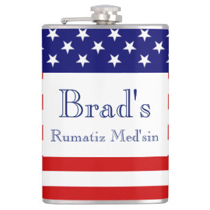 Individuellen Namens Rumatiz Medsin mit US-Flagge Flachmann