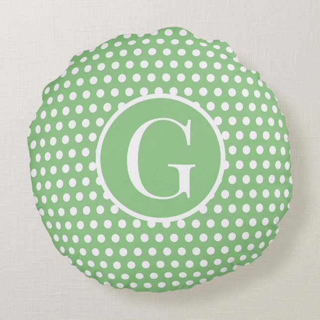 Individueller Anfangsbuchstabe Polka Dot Light Gre Rundes Kissen (Rückseite)