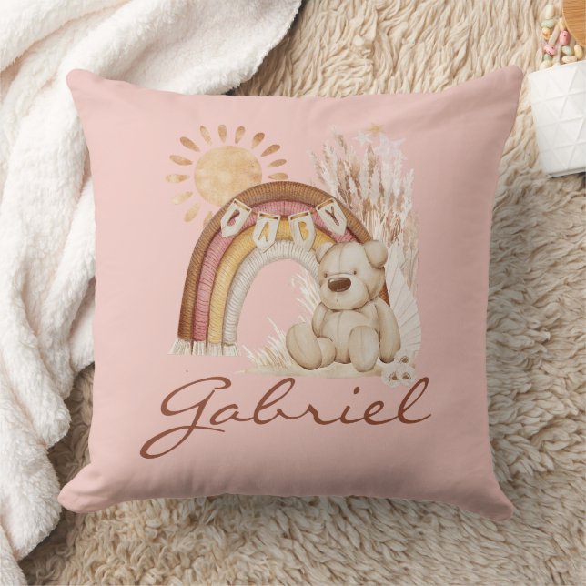 Individueller Babyname Boho Bear Rainbow Sunshine Kissen (Decke)