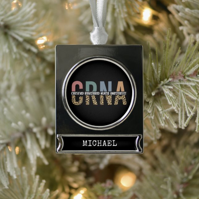 Individueller CRNA zertifizierter Krankenpfleger Banner-Ornament Silber (Baum)
