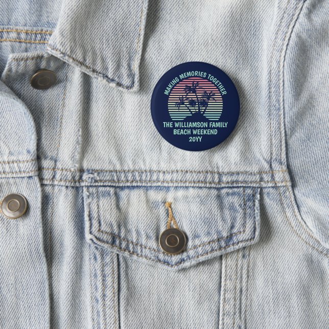 Individueller Familienurlaub Retro Tropical Beach  Button (Beispiel)