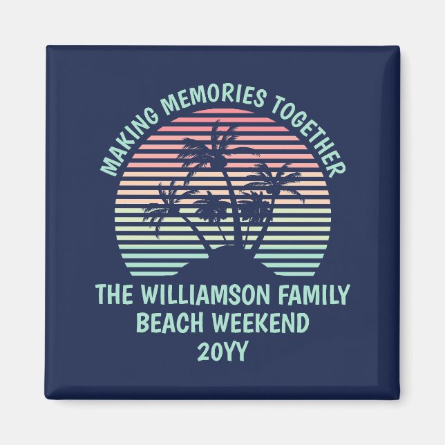 Individueller Familienurlaub Retro Tropical Beach  Magnet (Vorne)