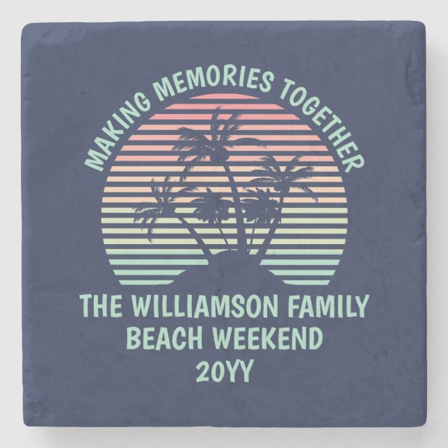 Individueller Familienurlaub Retro Tropical Beach  Steinuntersetzer (Vorderseite)