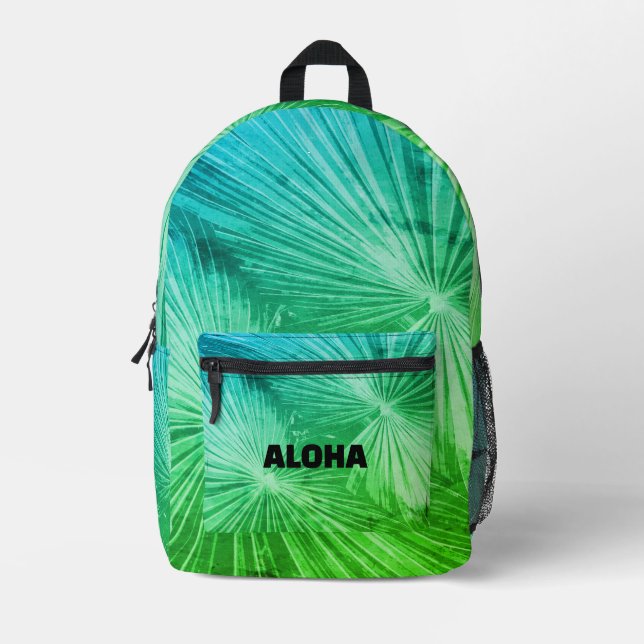 Individueller Foto-Rucksack mit grüner Palmblätter Bedruckter Rucksack (Vorderseite)