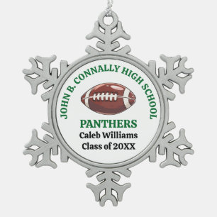 Individueller Gründer High School Footballspieler Schneeflocken Zinn-Ornament
