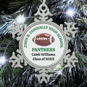 Individueller Gründer High School Footballspieler Schneeflocken Zinn-Ornament