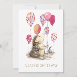 Individueller Igel mit rosa Ballon Babydusche Einladung