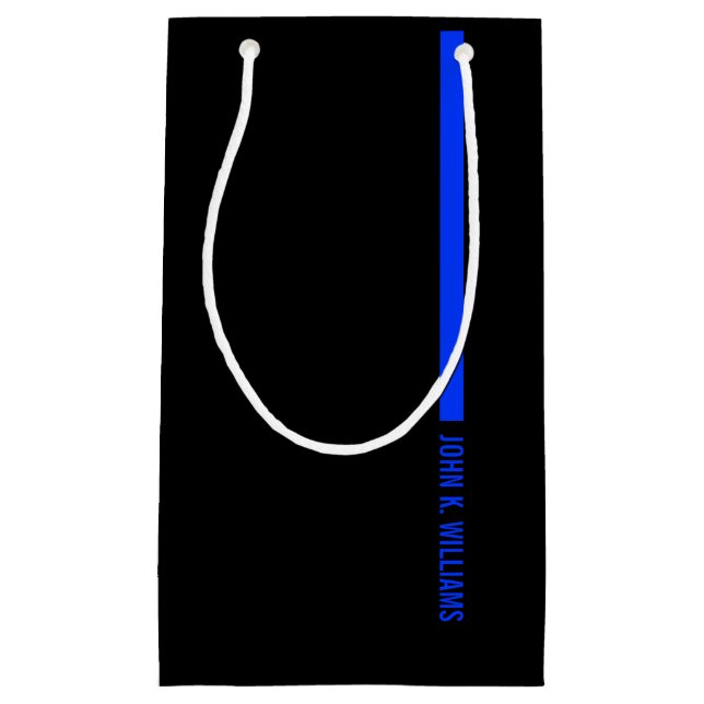 Individueller Name auf der dünnen blauen Linie Kleine Geschenktüte (Vorderseite)