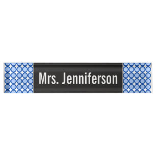 Individueller Name + Blaue Punkte/Kreis-Muster Namensplakette