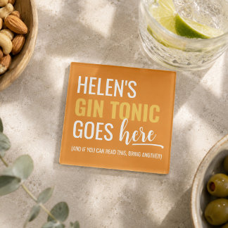 Individueller Name Gelb Orange Lustiges Gin-Liebha Glasuntersetzer
