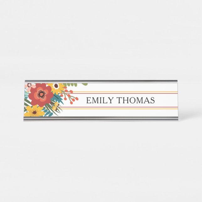 Individueller Name mit Blumen Schreibtischnamensplakette (Vorderseite )