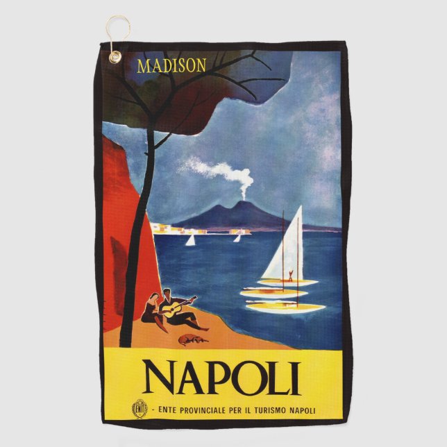 Individueller Name Napoli (Neapel) Vintage Reise Golfhandtuch (Vorderseite)
