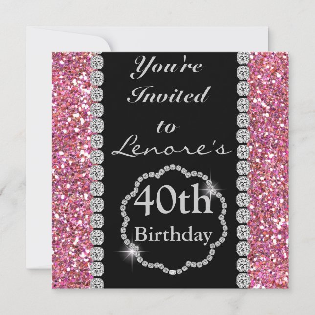 INDIVIDUELLER NAME ROSA BLING Geburtstag EINLADUNG (Vorderseite)