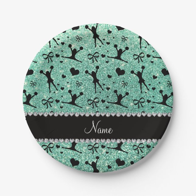 Individueller Name seafoam Grün-Glitter Pappteller (Vorderseite)