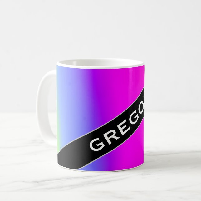 Individueller Name; Spaß-mehrfarbiges Regenbogen Kaffeetasse (Vorderseite Links)