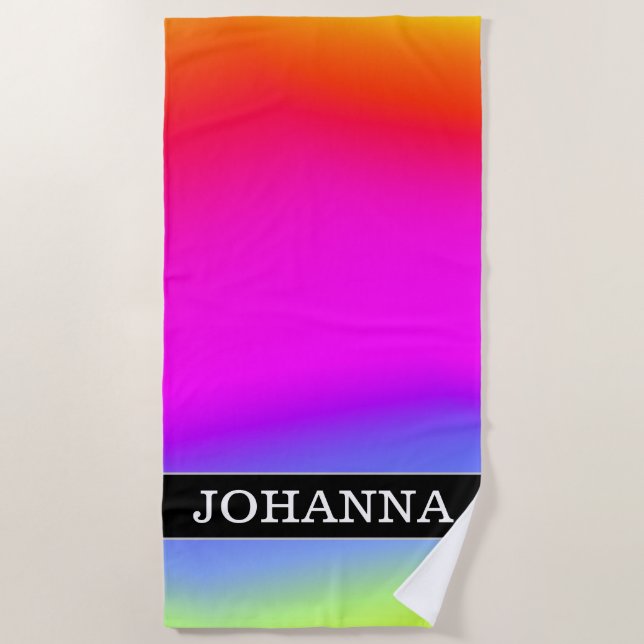 Individueller Name; Spaß-mehrfarbiges Regenbogen Strandtuch (Vorderseite)