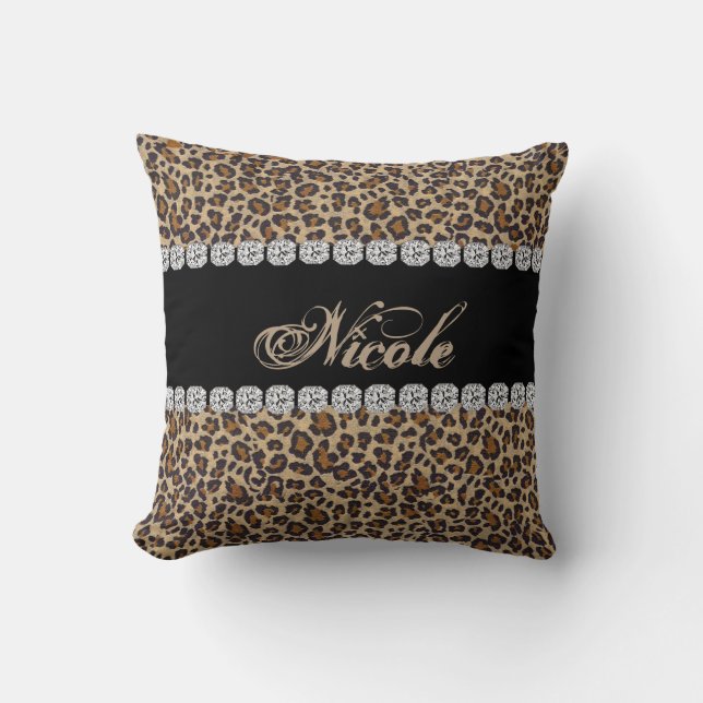 Individueller NameCheetah Bling Kissen (Vorderseite)