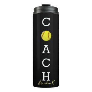 Individueller Namesoftball-Trainer-Schwarzes Thermosbecher