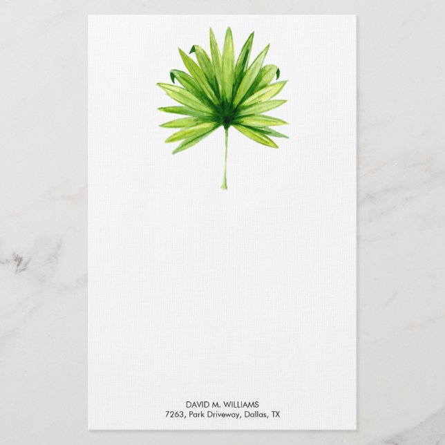 Individueller Namewatercolor-Palmblatt stationär Briefpapier (Vorderseite)