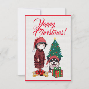 Individueller Niedlicher Corgi Hund mit Girl Xmas Dankeskarte