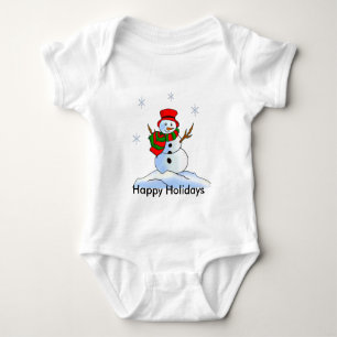 Individueller Schneemann auf Schnee und Schneefloc Baby Strampler