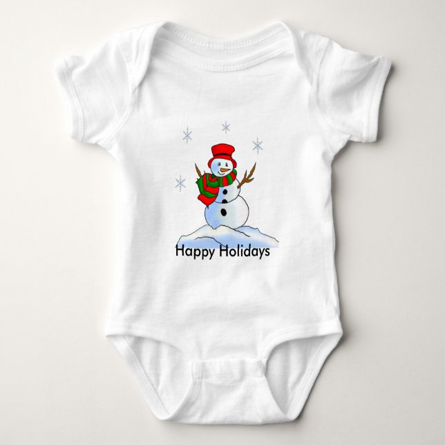 Individueller Schneemann auf Schnee und Schneefloc Baby Strampler (Vorderseite)