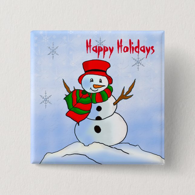 Individueller Schneemann auf Schnee und Schneefloc Button (Vorderseite)