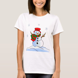 Individueller Schneemann auf Schnee und Schneefloc T-Shirt