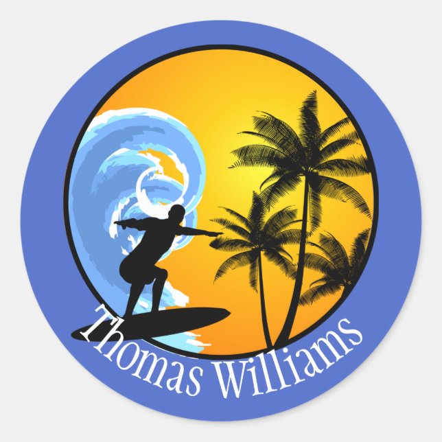 Individueller Surfer-Typ Runder Aufkleber (Vorderseite)