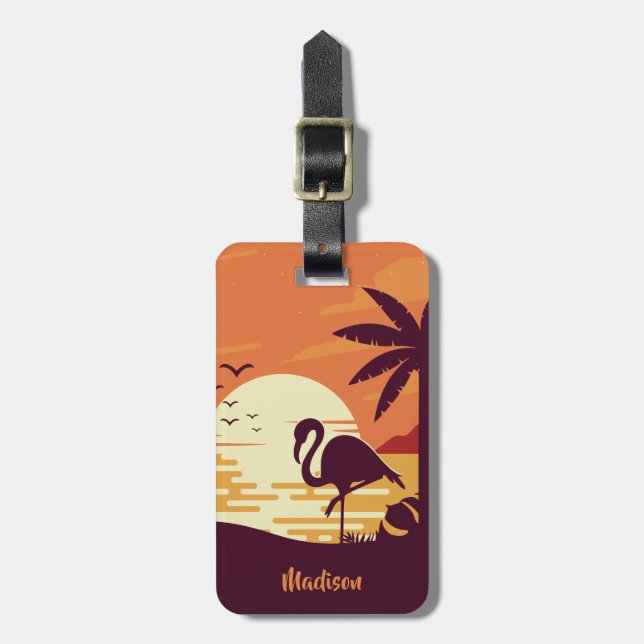 Individueller Text Tropical Flamingo Gepäckanhänge Gepäckanhänger (Vorderseite vertikal)