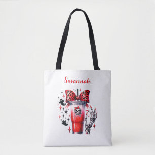 Individueller Totenkopf-Trinkbecher & Bow in Rot, Tasche