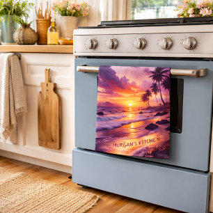 Individueller tropischer Sonnenuntergangsstrand –  Geschirrtuch