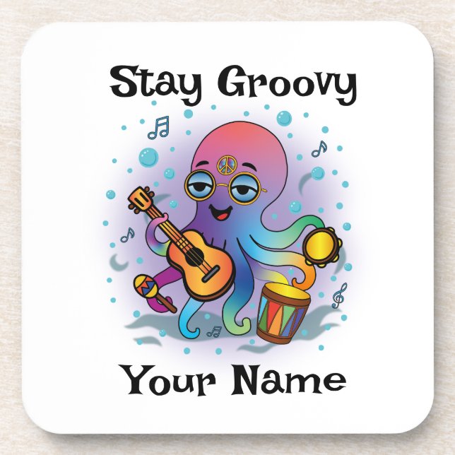 Individueller Untersetzer | Retro-Oktopus | Name & (Vorderseite)