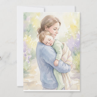 Individueller Wasserfarbdruck für Mutter und Baby Einladung