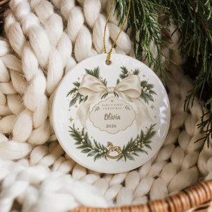 Individueller Weihnachtskranz für Babys erstes Wei Keramik Ornament
