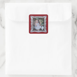 Individuelles Baby-Foto in Extravaganter Silver-Fr Quadratischer Aufkleber