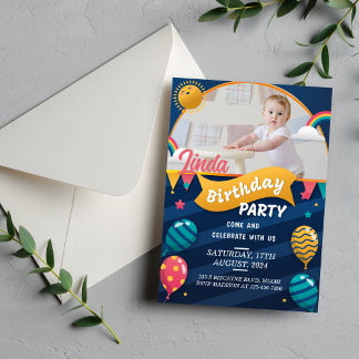 Individuelles Baby Girl Kindergeburtstag Foto Einladung