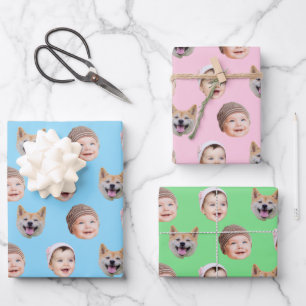 Individuelles Babybild, 3 Fotos für die Familie Geschenkpapier Set
