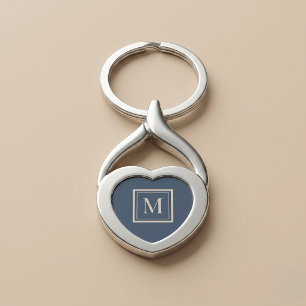 Individuelles Blau & Vanille-Monogramm mit Rahmen Schlüsselanhänger