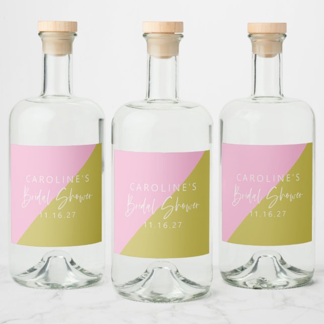 Individuelles Brautparty für den rosa grünen Block Alkoholflaschenetikett (Flaschen)
