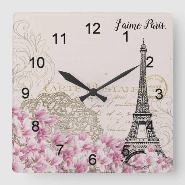 Individuelles Classic Paris Motif Quadratische Wanduhr (Vorderseite)