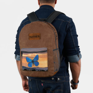 Individuelles, elegantes, braunes Leder mit Sonnen Bedruckter Rucksack